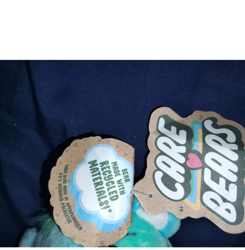2022 Care Bears Unlock the Magic Blue/Green  Bear 9” Plush Heart Rainbow Earth